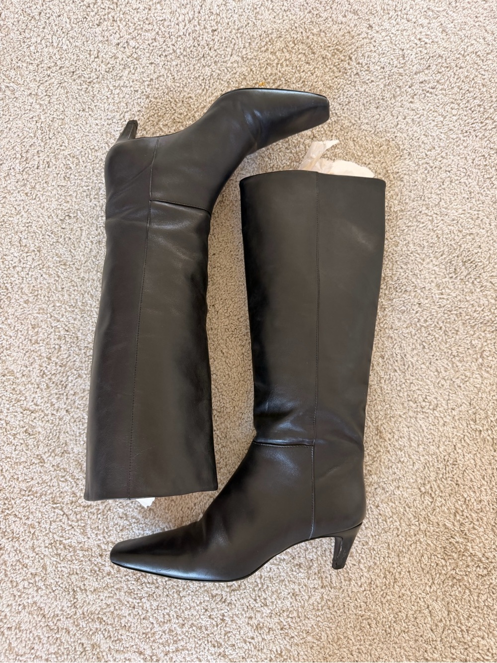 Reformation Remy Leather Knee-High Square-Toe Kitten Heel Boots in Black - Picture 5 of 11